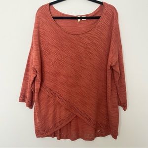 Anthropologie Moth Crossover Sweater Crochet Trim Cotton Blend Orange